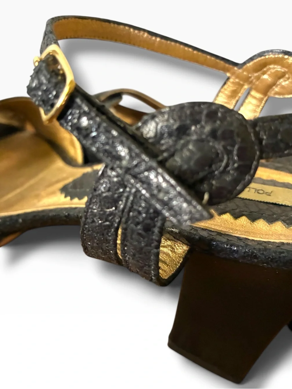 Pollignano Speciali snakeskin platform sandals, front knot, ankle strap. Sz8